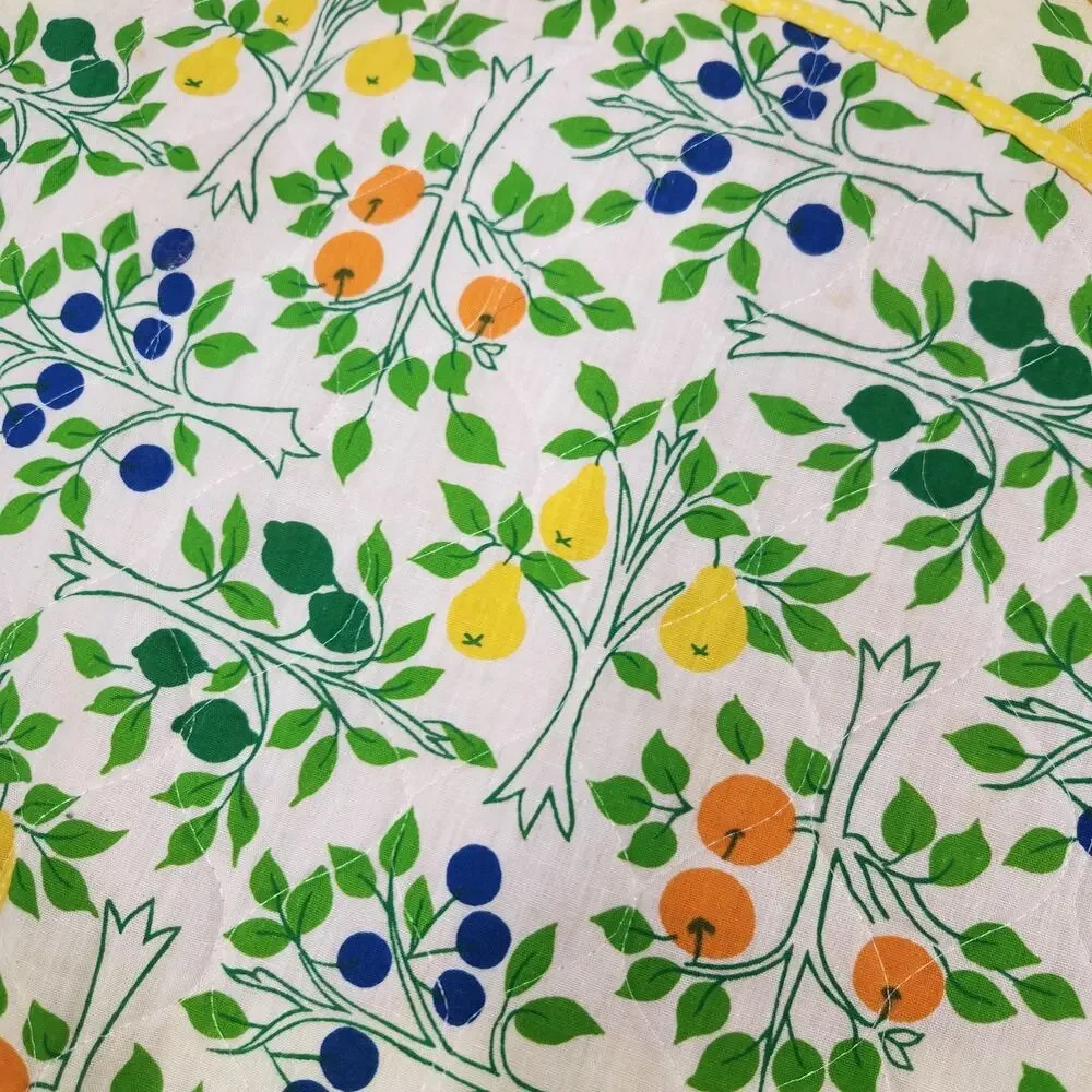 Vtg Set Of 3 Quilted Placemats Fruit Trees Lemon Orange Cottage Grandma Estate